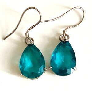 Aqua teardrop earrings set in sterling silver